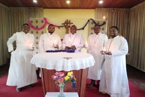 The Provincial Superior with the four brothers who have renewed their vows.
